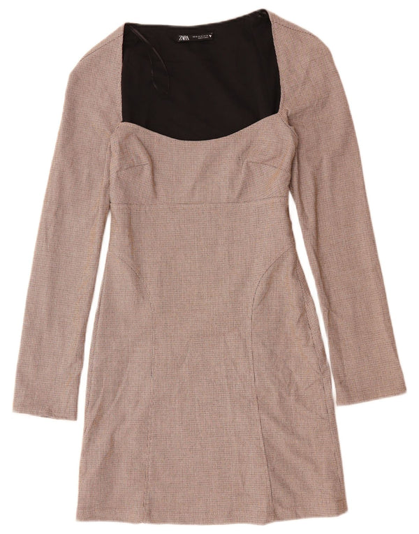 ZARA Abito Tubino a Maniche Lunghe da Donna UK 6 XS Poliestere Rosso a Quadri