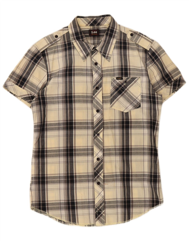 Camicia militare a maniche corte da uomo Lee in cotone scozzese beige medio