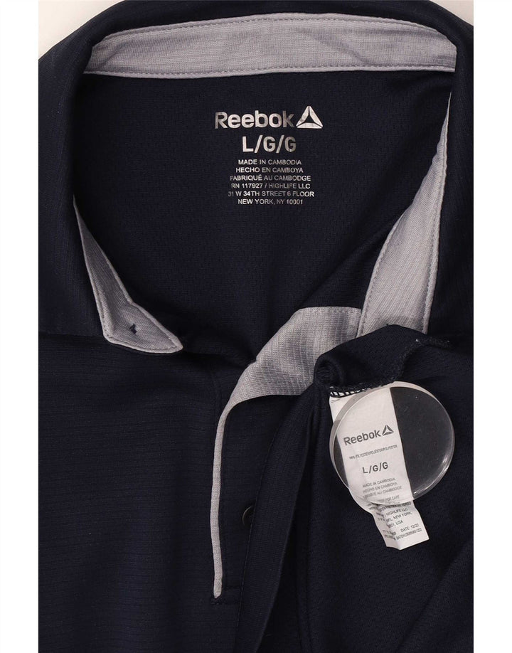 Polo Reebok da uomo grande in poliestere blu navy