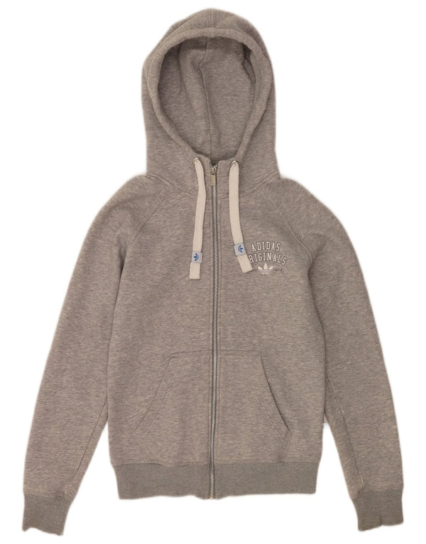 Maglione con cappuccio e zip grafica da donna Adidas UK 8 piccolo cotone chiazzato grigio