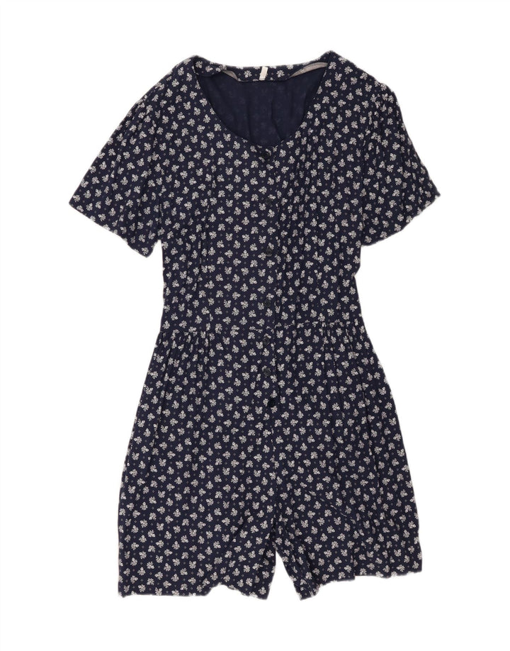 Tutina vintage da donna UK 20 2XL viscosa floreale blu navy