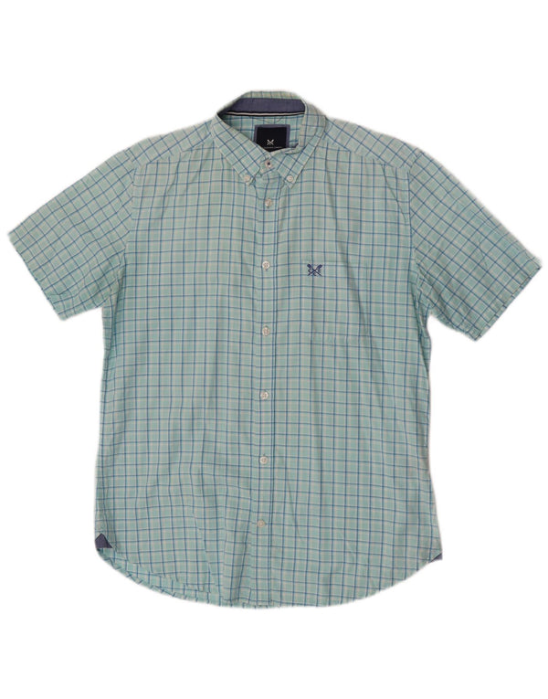 Crew Clothing Camicia slim fit da uomo a maniche corte piccola in cotone a quadri blu