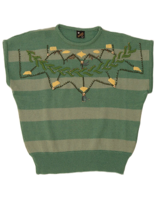 Canottiera grafica da donna Panda UK 16 grande acrilico a strisce verdi