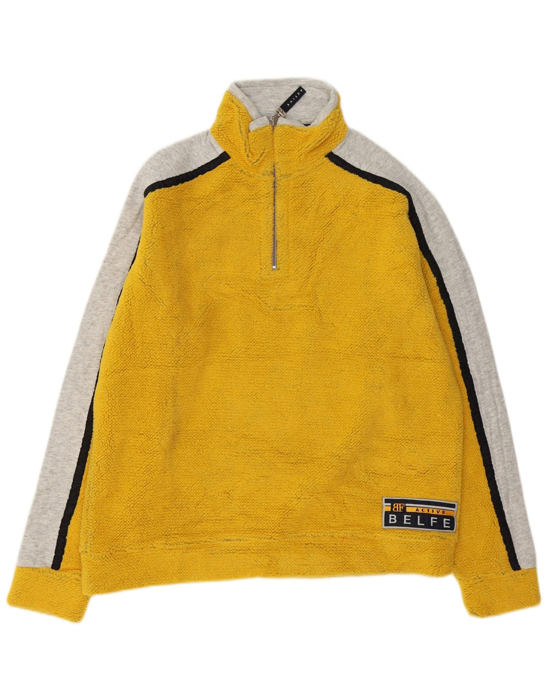 Belfe & Belfe Maglione in pile da uomo con zip e collo color block giallo medio
