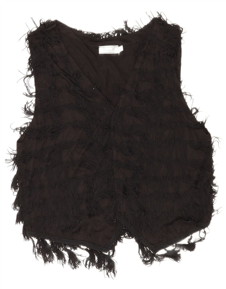 Gilet da donna vintage UK 14 Rayon nero medio