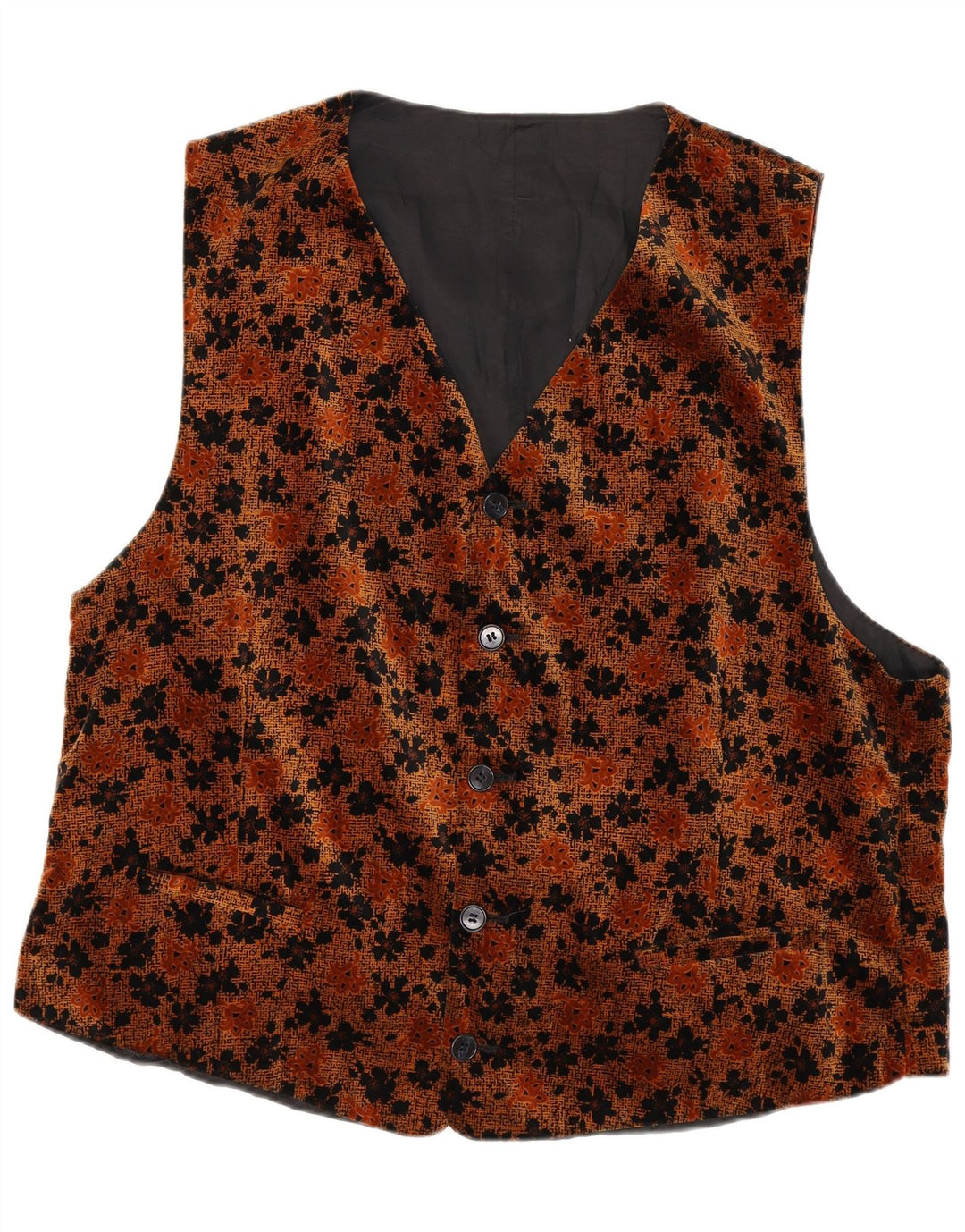 Gilet vintage da uomo in velluto marrone medio floreale
