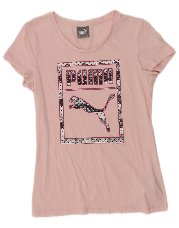 T-shirt grafica da donna Puma UK 8 Small in cotone rosa