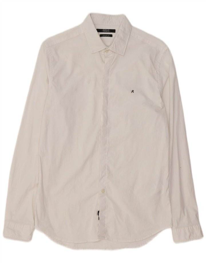 Camicia Replay da uomo vestibilità regolare in cotone bianco medio