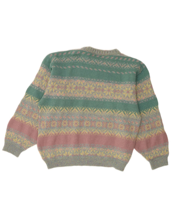 Maglione vintage da donna con scollo a barca UK 14 Grande Fair Isle multicolore