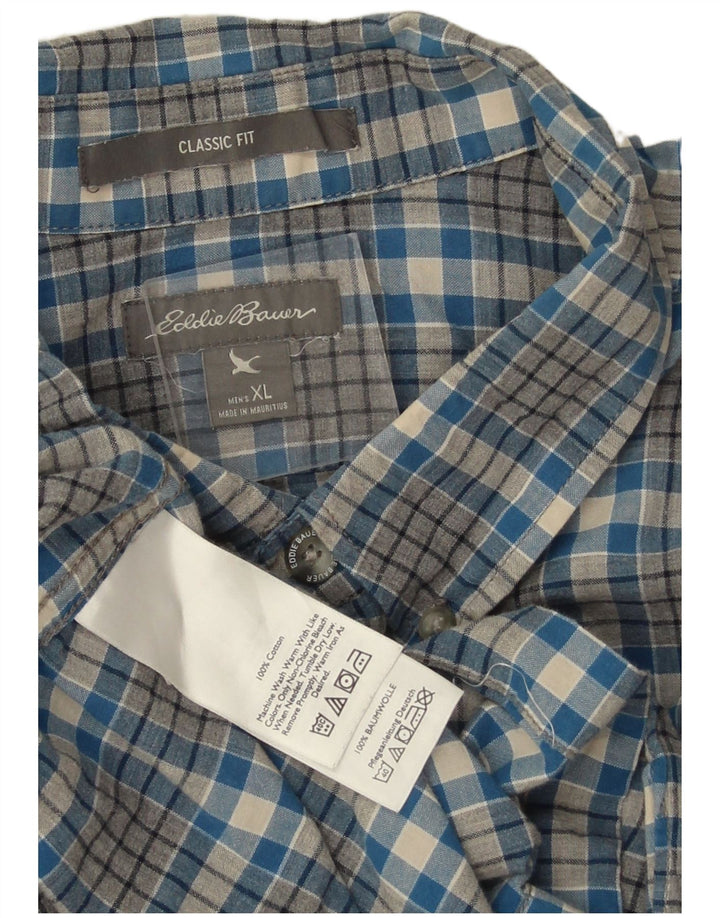 Camicia da uomo Classic Fit Eddie Bauer XL in cotone a quadri blu