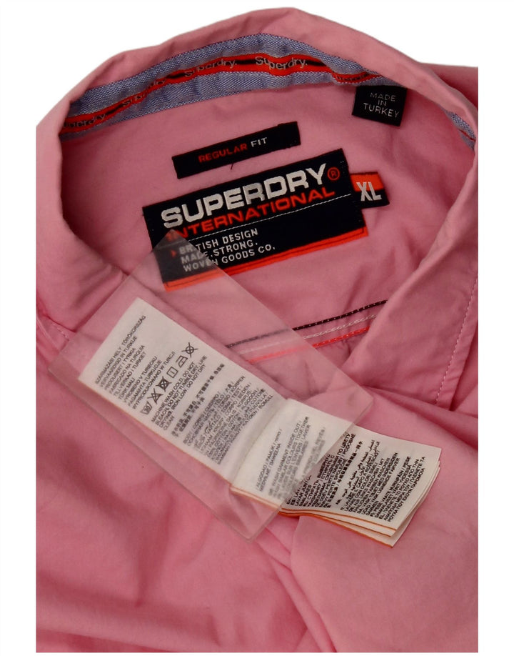 Camicia da uomo a maniche corte Regular Fit Superdry XL in cotone rosa