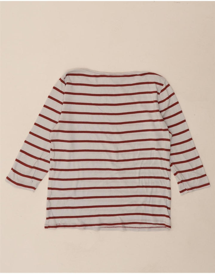 MARKS & SPENCER Womens Top 3/4 Sleeve UK 14 Medium White Striped Cotton Vintage Marks & Spencer and Second-Hand Marks & Spencer from Messina Hembry 
