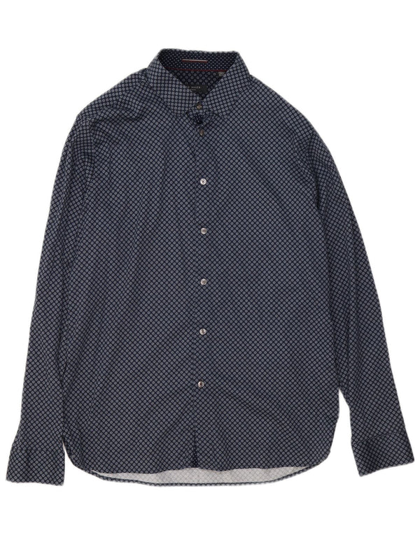 Camicia da uomo Ted Baker taglia 5 XL cotone geometrico blu navy