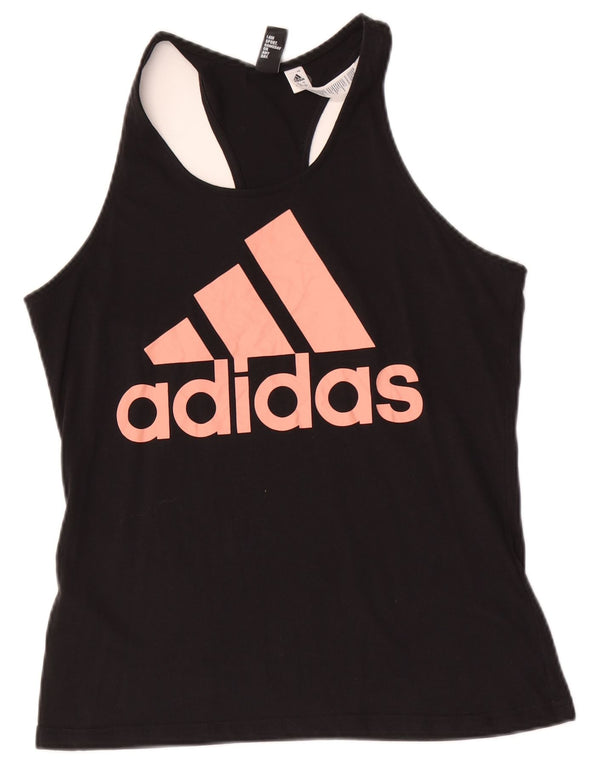 Canotta grafica da donna Adidas UK 16/18 grande cotone nero