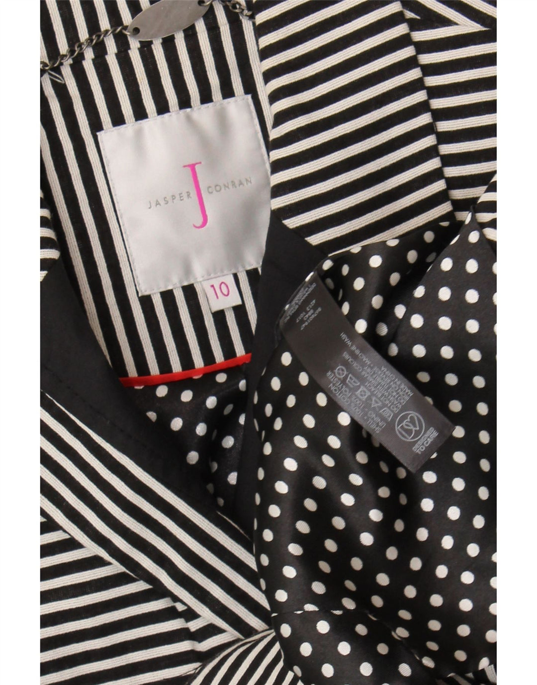 Giacca blazer da donna con maniche a 3/4 Jasper Conran UK 10 piccolo gessato nero