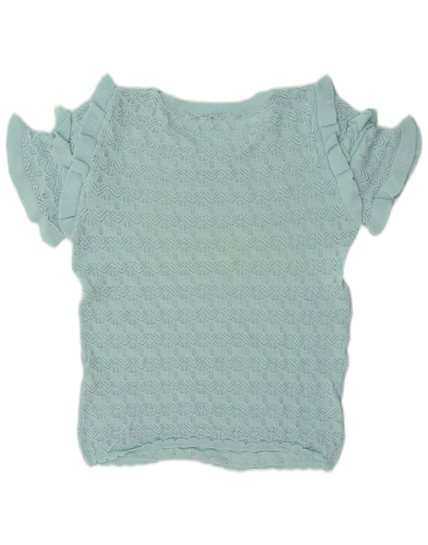 Zara Womens Knit Blouse Top UK 12 Medium Turquoise Viscose