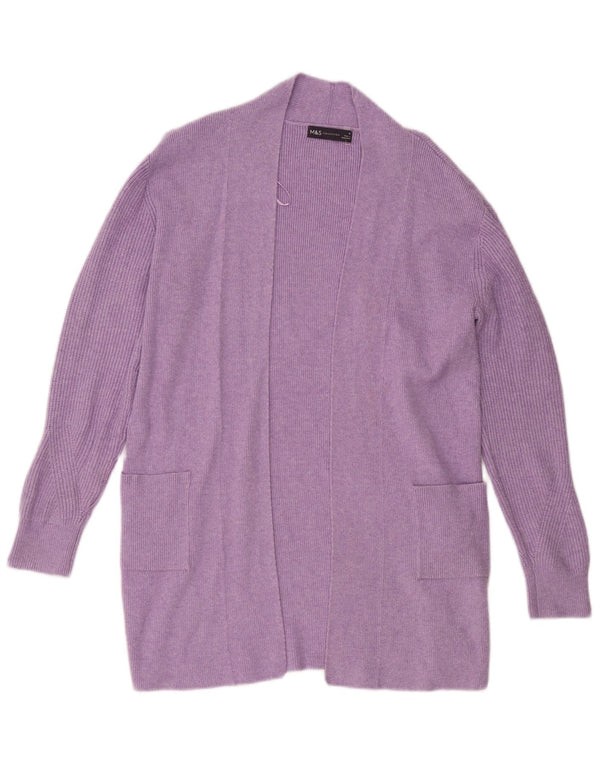 Maglione cardigan aperto lungo da donna Marks & Spencer UK 10 piccolo viola
