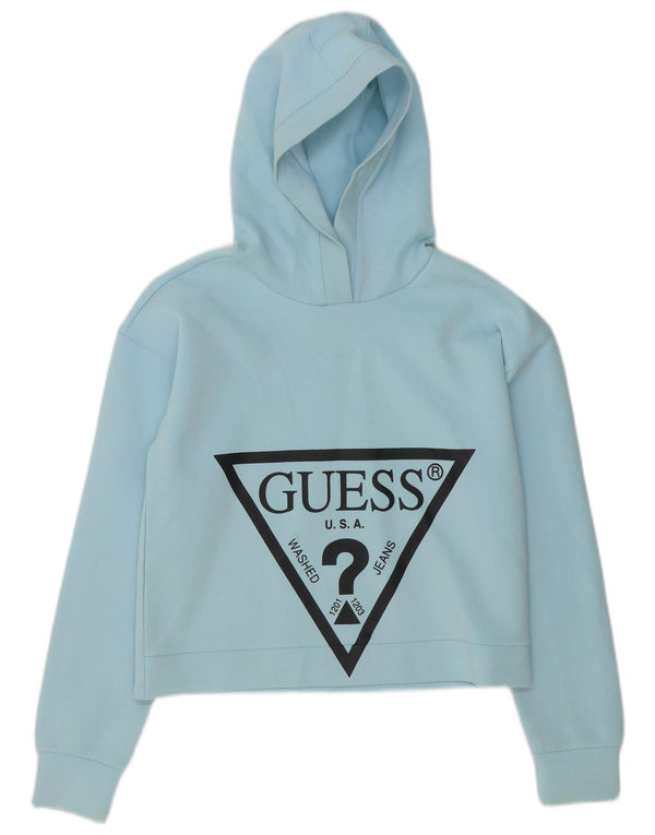 Maglione corto con cappuccio grafico per ragazze Guess 15-16 anni in cotone blu