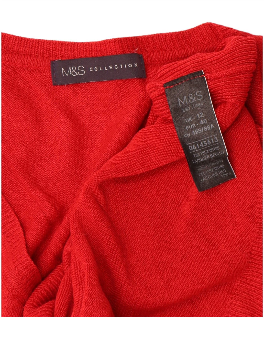 MARKS & SPENCER Maglione da donna con scollo a V UK 12 Acrilico rosso medio