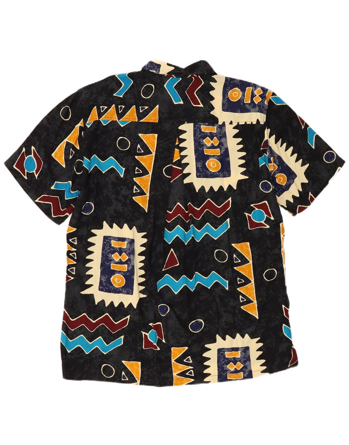 Camicia vintage da uomo a maniche corte in rayon geometrico nero medio