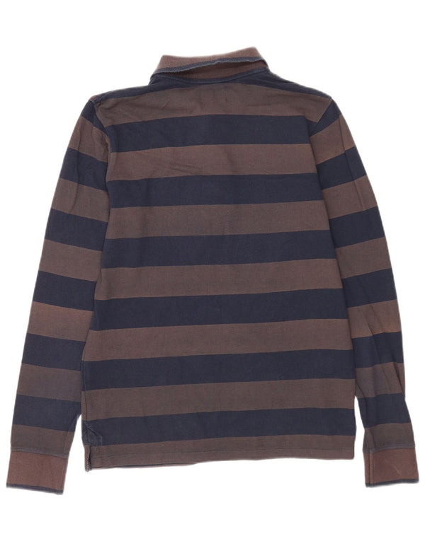 Polo Kappa da uomo a maniche lunghe con grafica grafica in cotone a righe medie blu navy