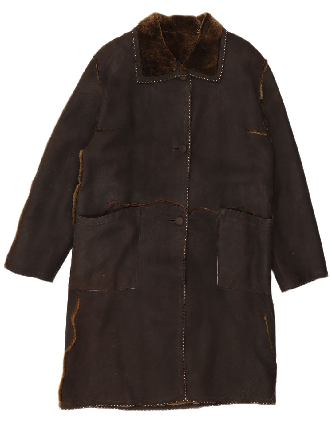 Soprabito in pelle scamosciata da donna VINTAGE UK 16 grande marrone