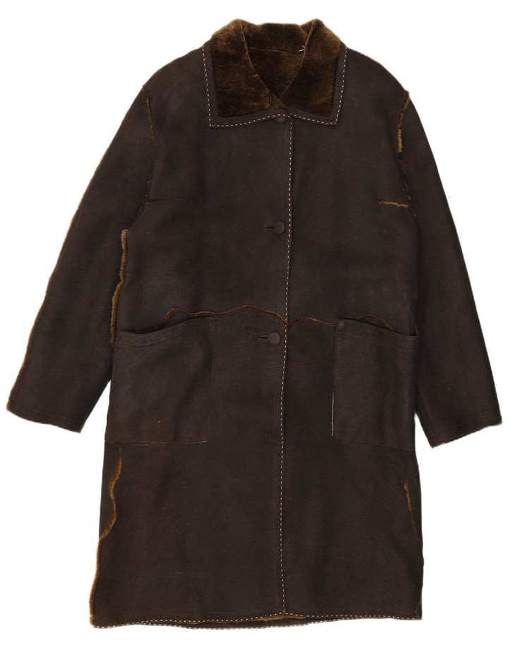 Soprabito in pelle scamosciata da donna VINTAGE UK 16 grande marrone