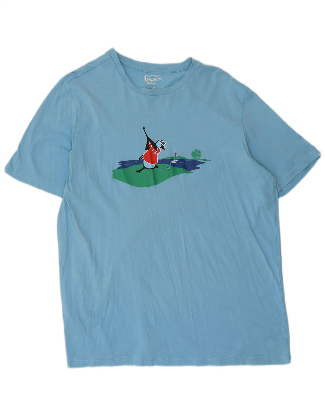 T-shirt grafica da uomo Penguin Top grande in cotone blu