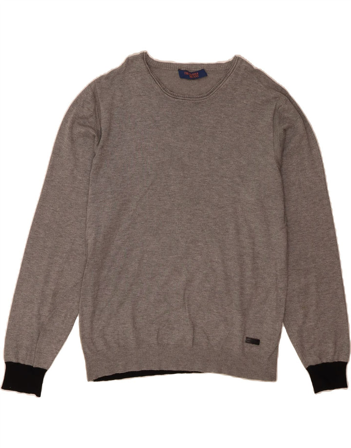 TRUSSARDI JEANS Mens Boat Neck Jumper Sweater Large Grey Polyvinyl Vintage Trussardi Jeans and Second-Hand Trussardi Jeans from Messina Hembry 