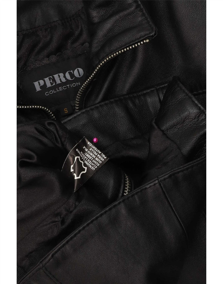 Giacca in pelle da donna vintage UK 10 piccola in pelle nera