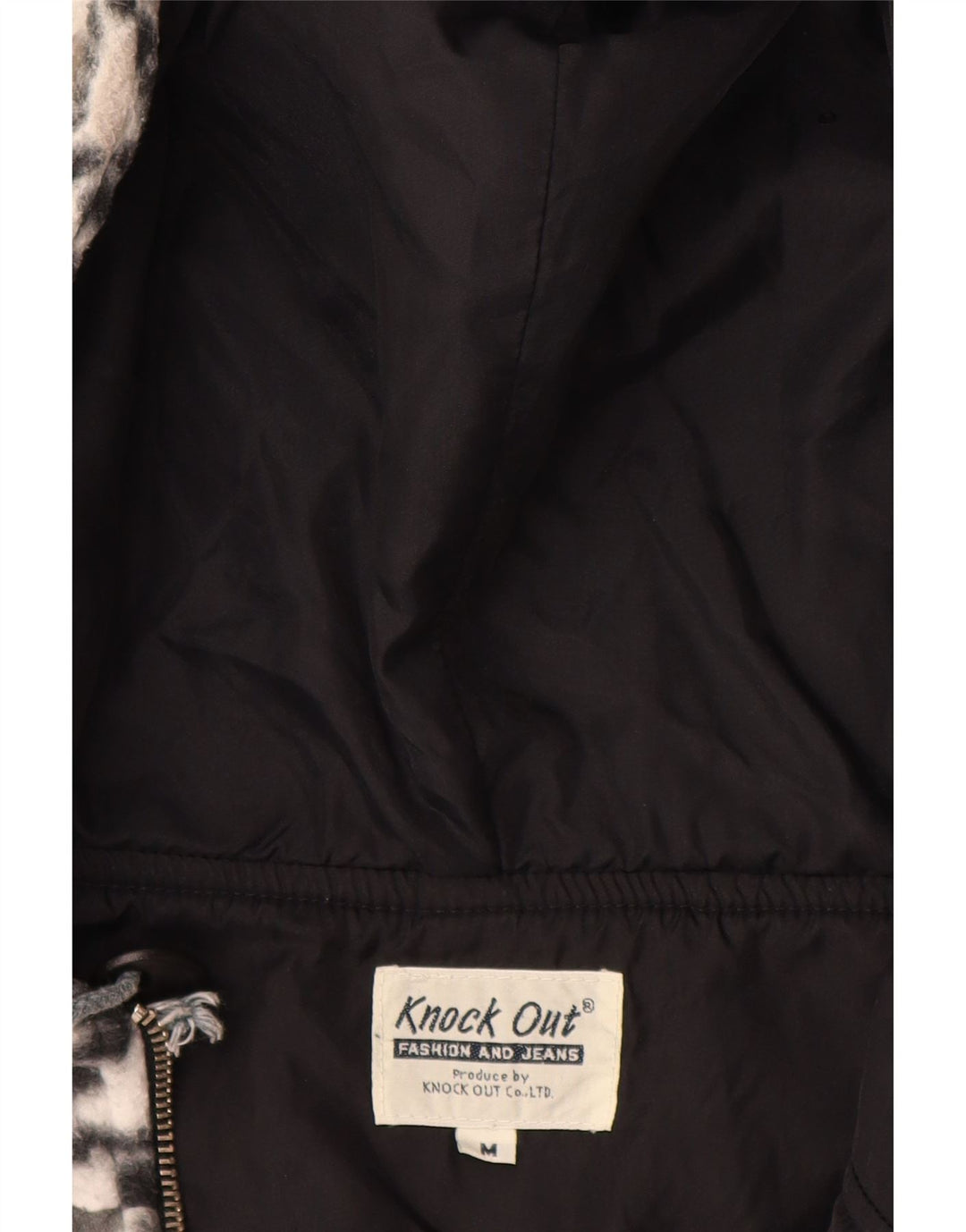 KNOCK OUT Giacca in pile con cappuccio da donna UK 14 Medio Bianco geometrico