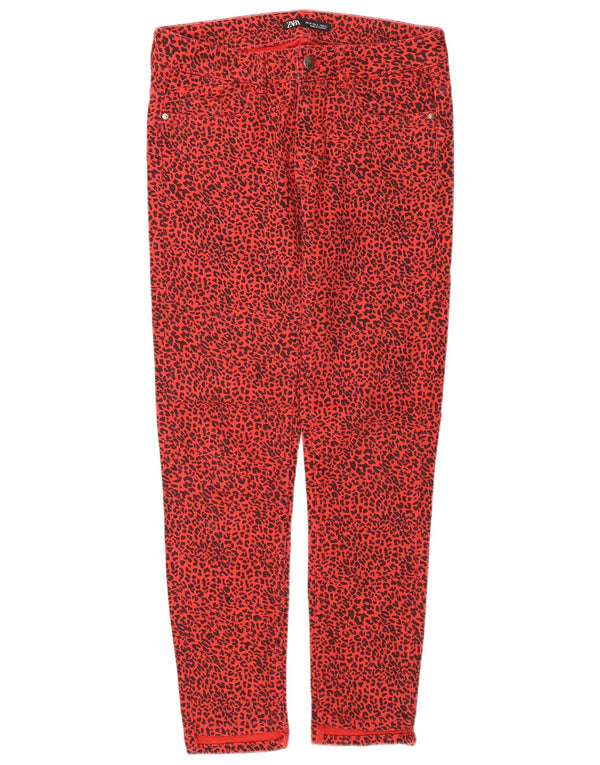 Jeans slim da donna Zara EU 38 Small W28 L28 Rosso stampa animalier