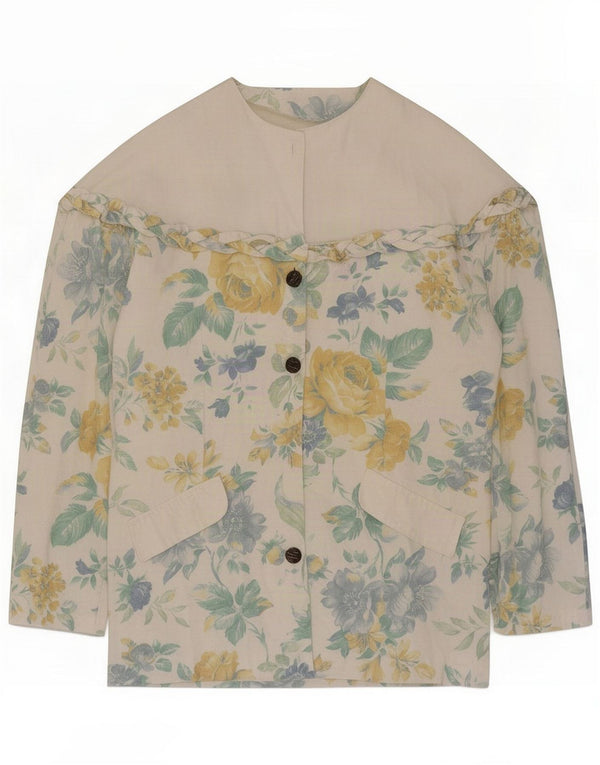Camicetta vintage da donna con maniche a 3/4 UK 14 Bianco medio floreale