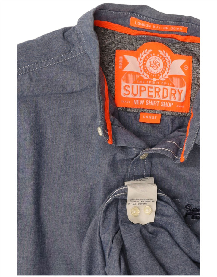 Camicia da uomo SUPERDRY Large in cotone blu
