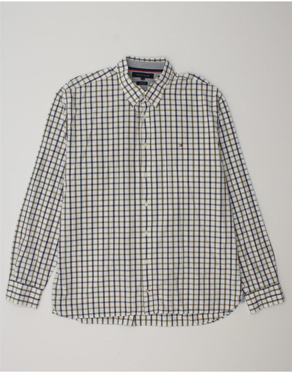 Tommy Hilfiger Mens Custom Fit Shirt 2XL White Gingham Cotton
