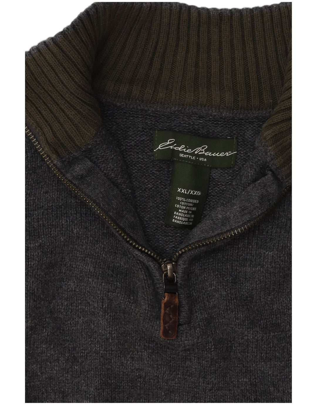 EDDIE BAUER Maglione da uomo con zip e collo 2XL in cotone blu navy