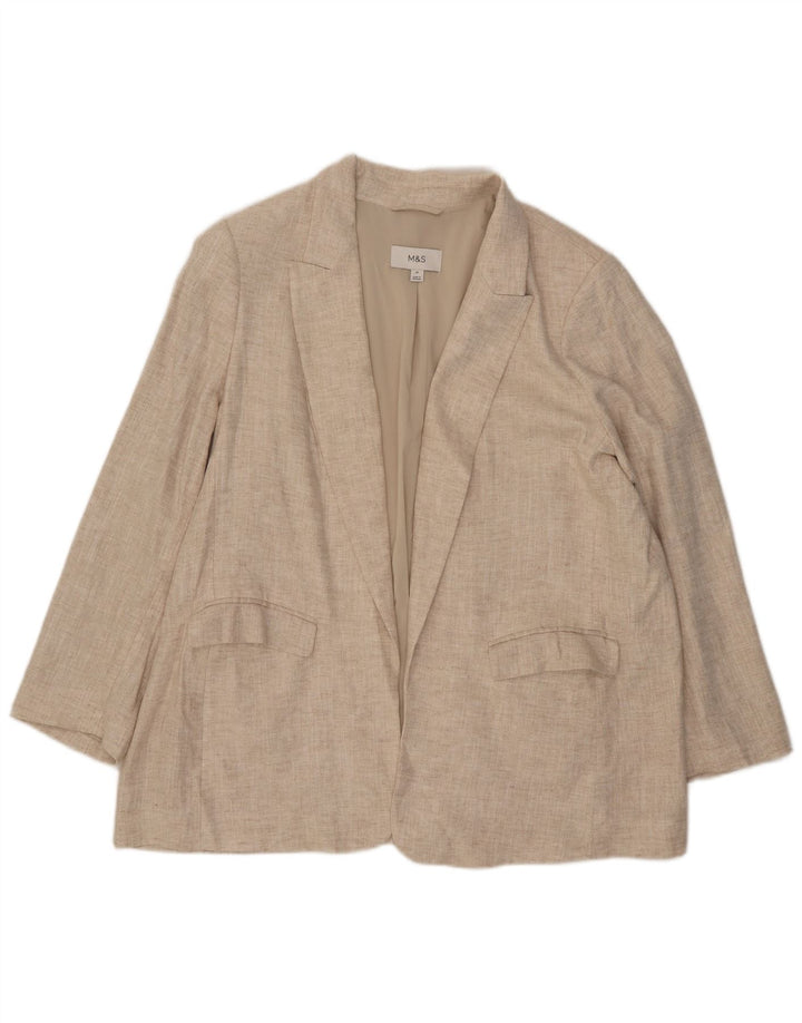 MARKS & SPENCER Giacca blazer aperta da donna UK 20 2XL Lino beige