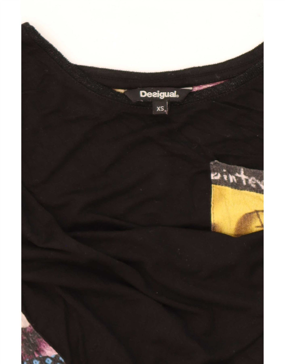 Desigual Camicetta a maniche lunghe grafica da donna Top UK 6 XS Nero Patchwork