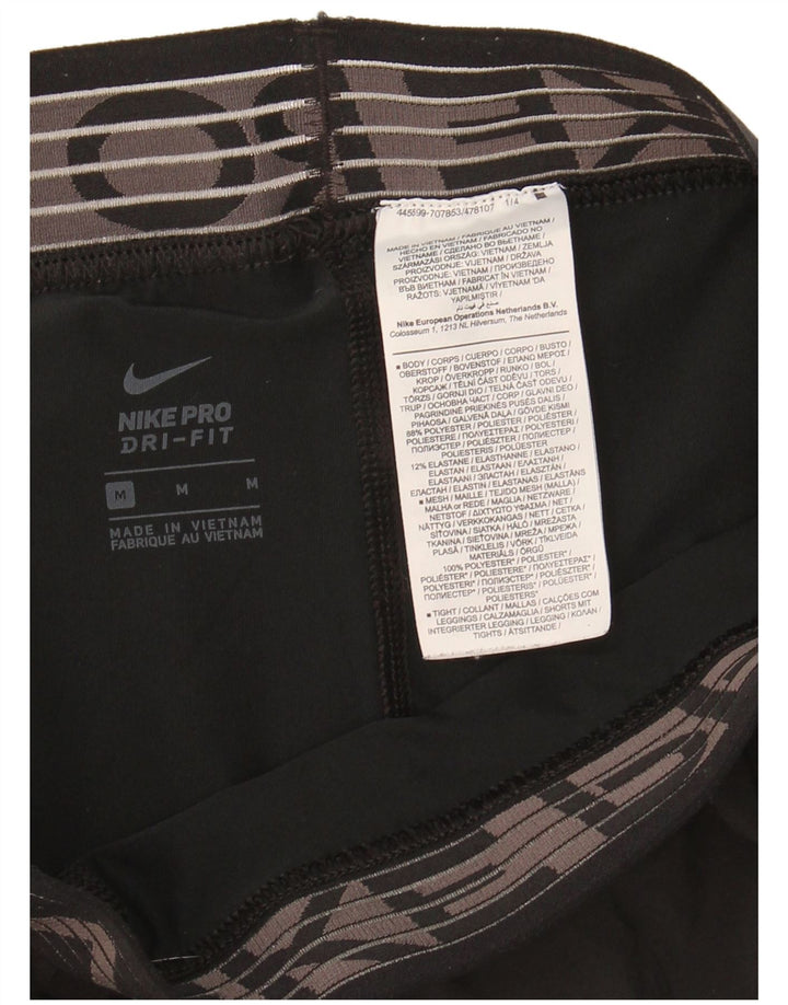 NIKE Womens Dri Fit Graphic Sport Shorts UK 14 Medium  Black Polyester