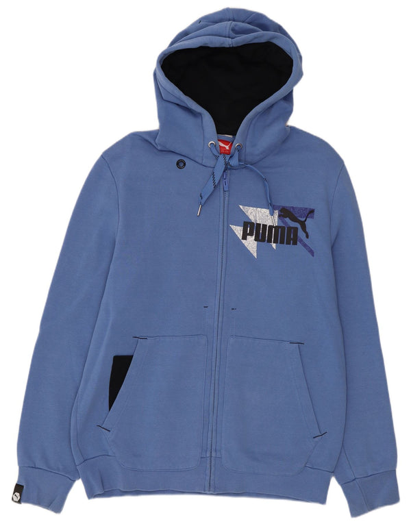 Felpa con cappuccio e zip grafica Puma da uomo piccola blu