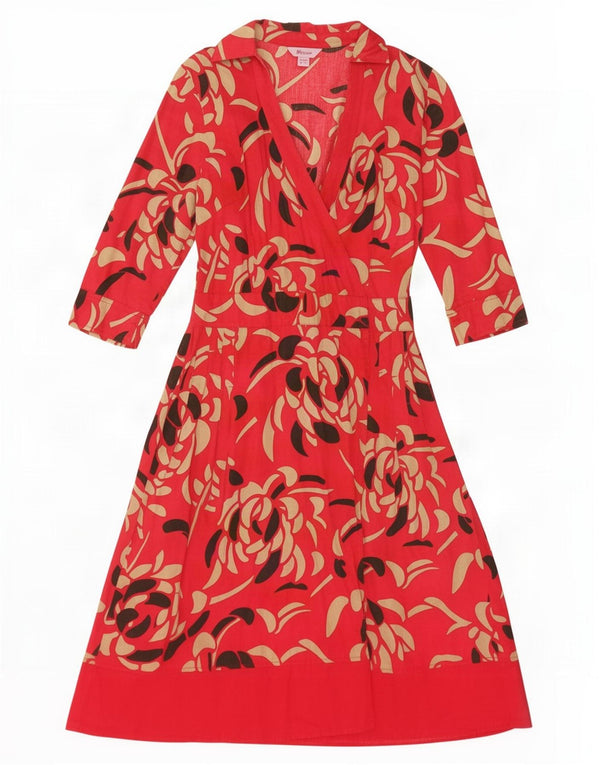 Abito avvolgente con maniche a 3/4 da donna Monsoon UK 8 Piccolo cotone floreale rosso