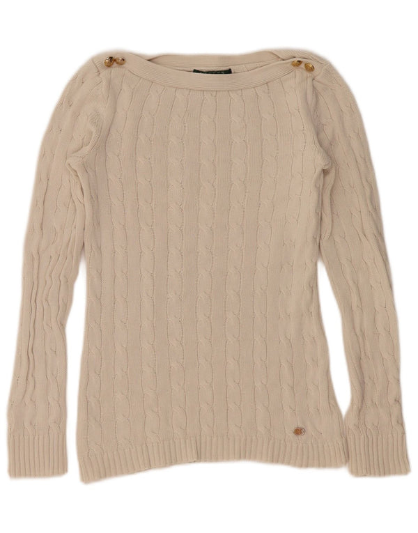 Maglione maglione con scollo a barca da donna Ralph Lauren UK 6 XS bianco sporco