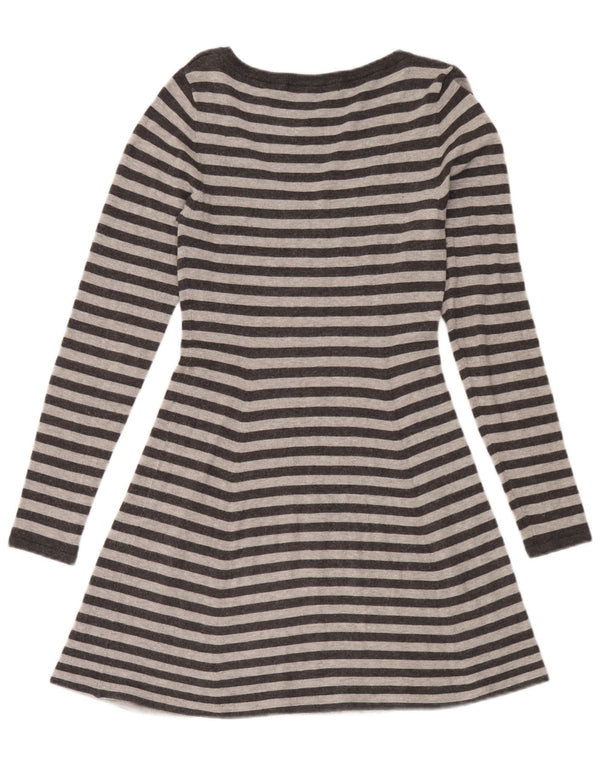 Abito a trapezio a maniche lunghe da donna Zara UK 12 Rayon a righe grigio medio