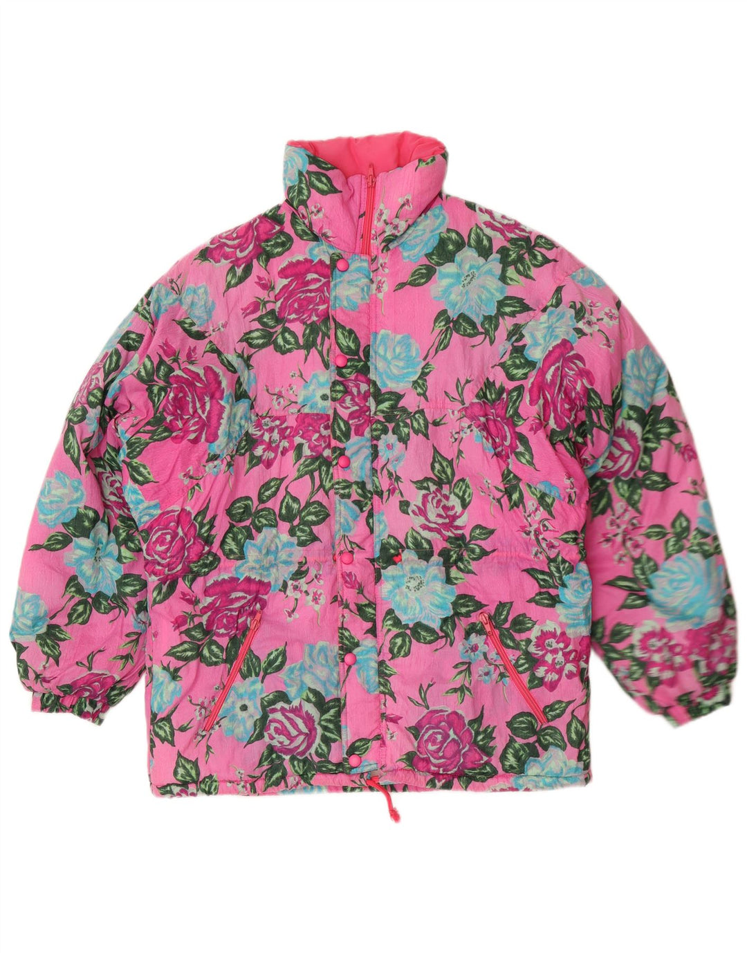 Giacca Imbottita Donna Cacao IT 46 Large Rosa Floreale Poliammide Retro