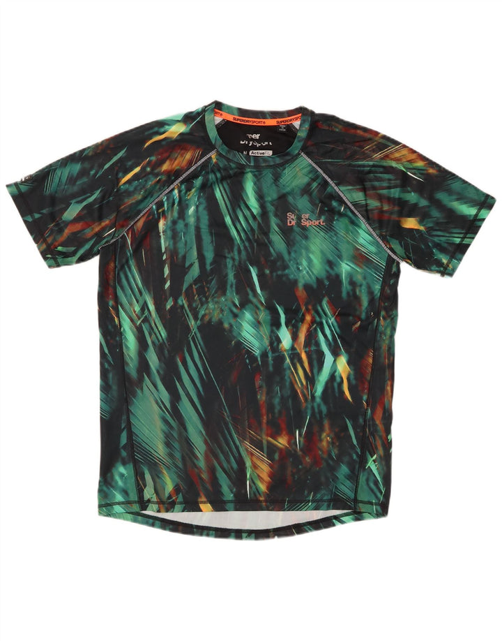 T-shirt attiva da uomo SUPERDRY Top verde medio geometrico