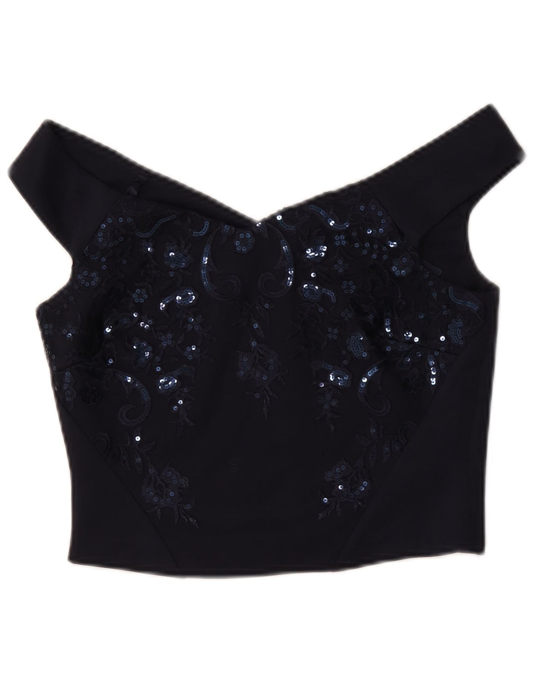 Top corto da donna con spalle scoperte Coast UK 10 piccolo poliestere floreale blu navy