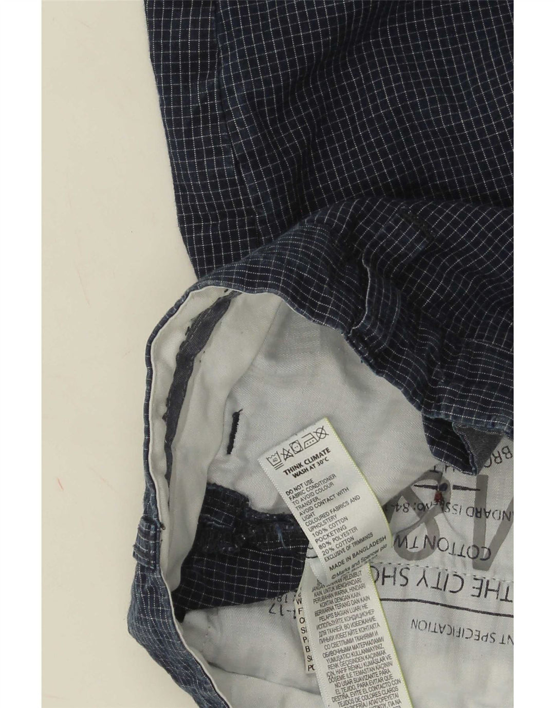Pantaloncini chino da uomo Marks & Spencer W38 XL cotone a quadri blu navy