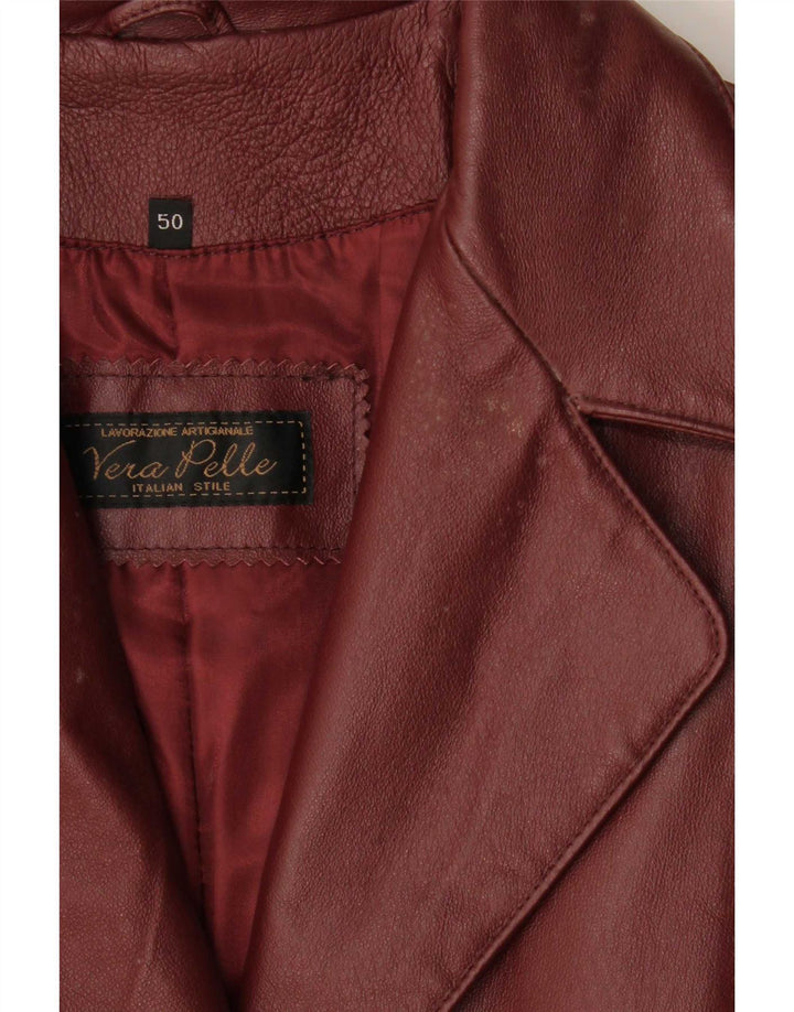 Cappotto in pelle vintage da donna IT 50 XL in pelle bordeaux