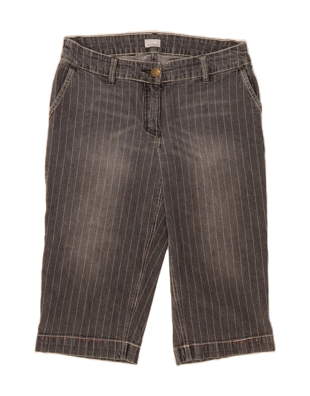 KANGAROOS Womens Denim Shorts UK 14 Medium W30 Grey Striped Cotton Vintage Kangaroos and Second-Hand Kangaroos from Messina Hembry 