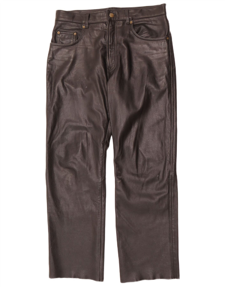 Pantaloni dritti in pelle vintage da uomo W34 L30 neri